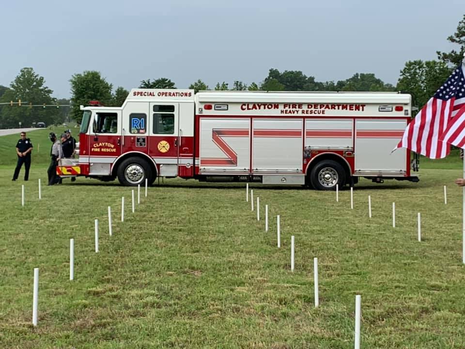 Clayton FD Clayton Fire Department helped raise flags at Flags For Heroes 2020