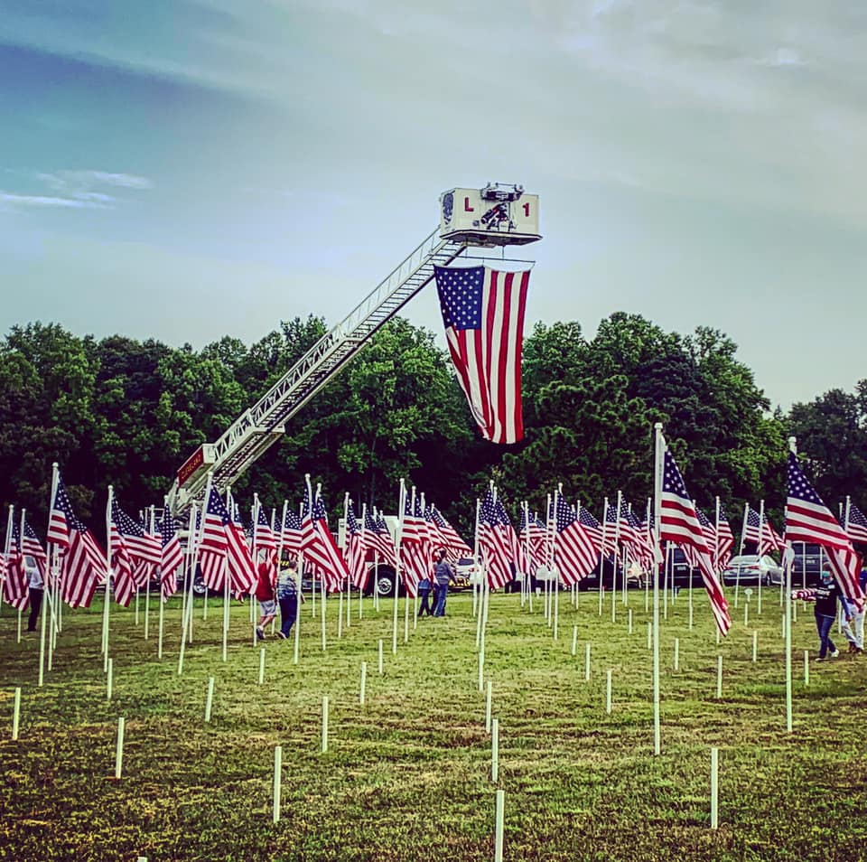 View from Hwy 42 - Flags For Heroes 2020 A roadside view of the installation of flags at Flags For Heroes 2020