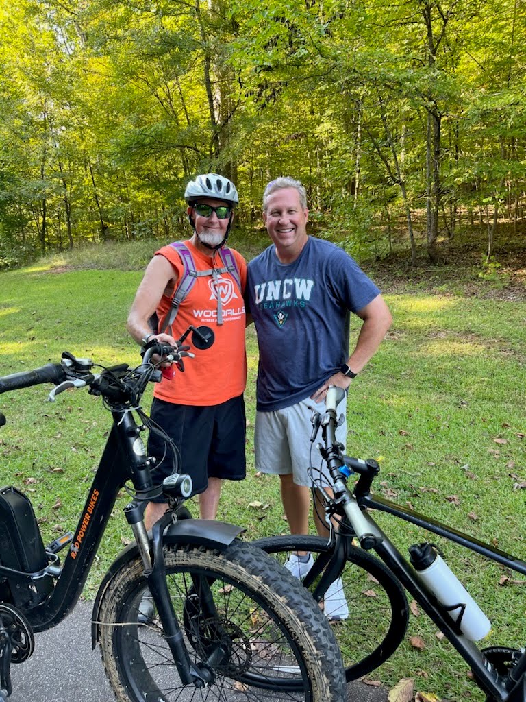 09.22.2024 - James Woodall - Lee Dunn - Neuse River Trail (L) to (R) James Woodall and Lee Dunn on the Neuse River Trail on September 22, 2024.