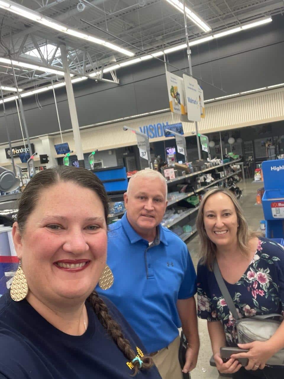 2024 School Shopping Spree at Walmart, Clayton, NC. (L) to (R): Membership Chair Michelle Sanders, Youth Services Chair Eddie Price, and member Carrie Walker.